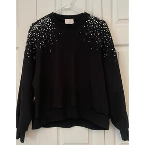 cinq a sept Embellished Rhinestone Black Sweatshirt Small